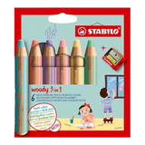 Ξυλομπογιές Stabilo Woody 3 in 1 Pastel 880 6τεμ. + ξύστρα