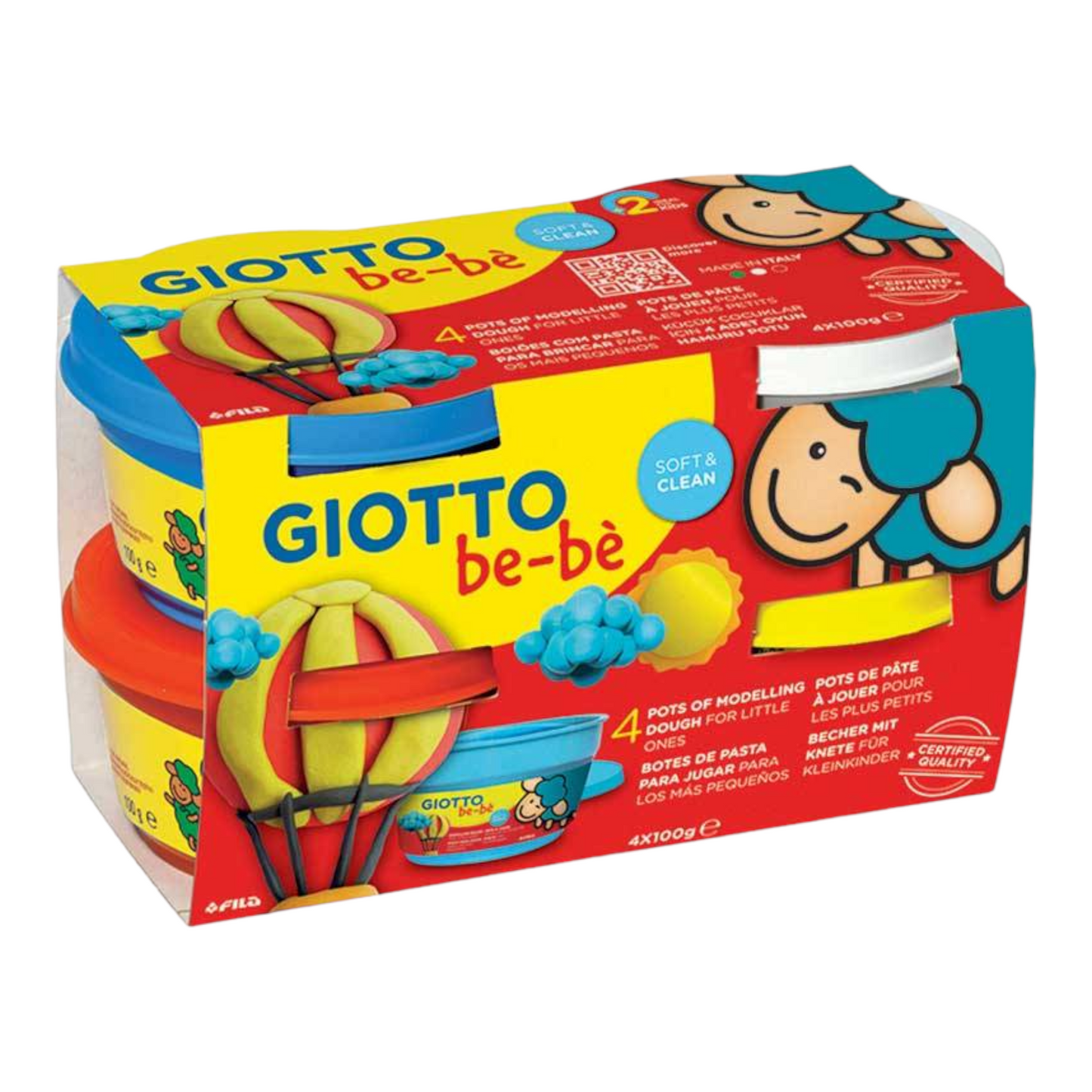 Πλαστοζυμαράκι Giotto be-bè με Φυσικά Συστατικά 4x100gr Λευκό-Μπλε-Κόκκινο-Κίτρινο