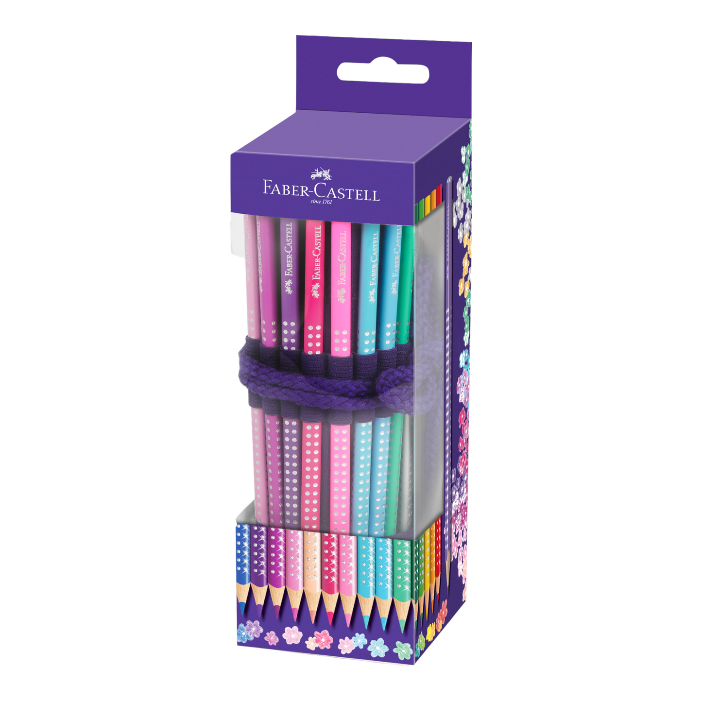 Υφασμάτινη κασετίνα Faber-Castell Roll με 20 ξυλομπογιές Sparkle, 1 μολύβι Sparkle, γόμα, ξύστρα mini sleeve