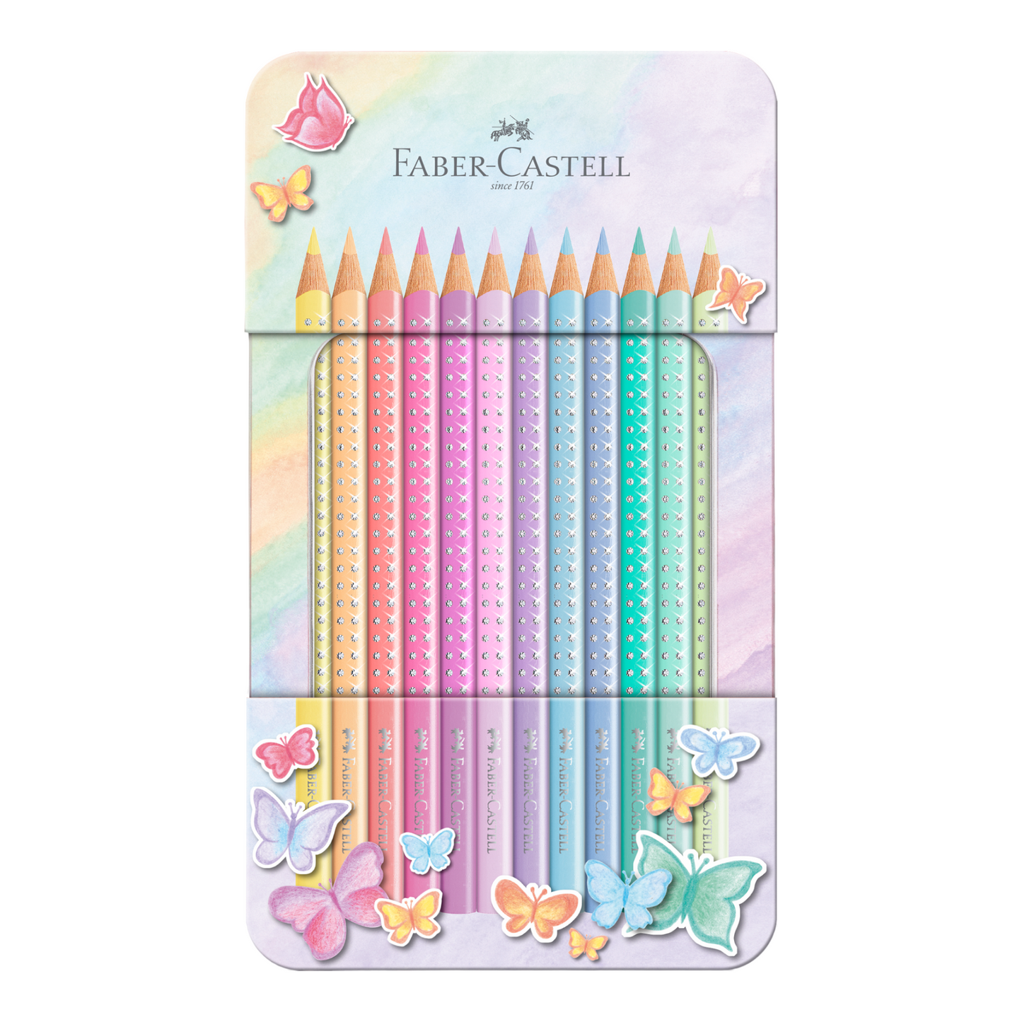 Ξυλομπογιές Faber-Castell Sparkle Παστέλ 12 τεμ. σε μεταλλική κασετίνα