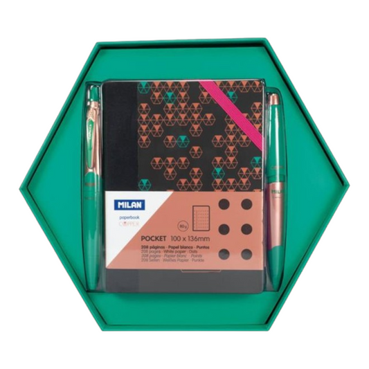 Σετ Δώρου Milan Copper Green 3τεμ. (Στυλό, Μηχανικό Μολύβι Με Γόμα, Σημειωματάριο)